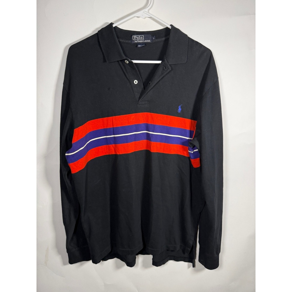 Polo Ralph Lauren Mens Long Sleeve Polo Shirt Black Red Purple Stripe Large L